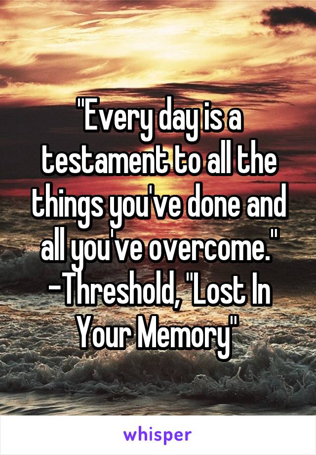 "Every day is a testament to all the things you've done and all you've overcome."
-Threshold, "Lost In Your Memory" 