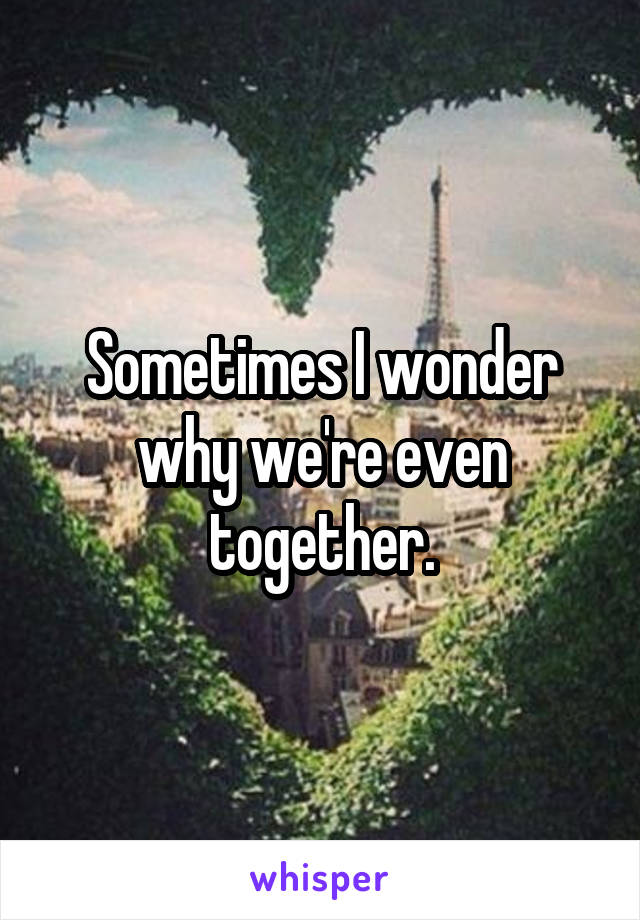 Sometimes I wonder why we're even together.
