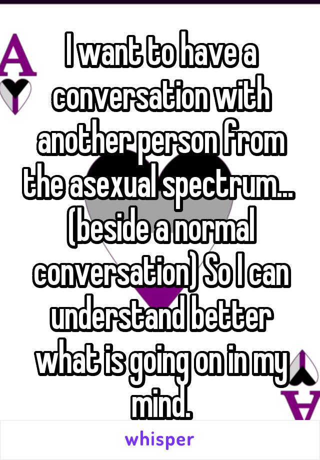 I want to have a conversation with another person from the asexual spectrum...  (beside a normal conversation) So I can understand better what is going on in my mind.