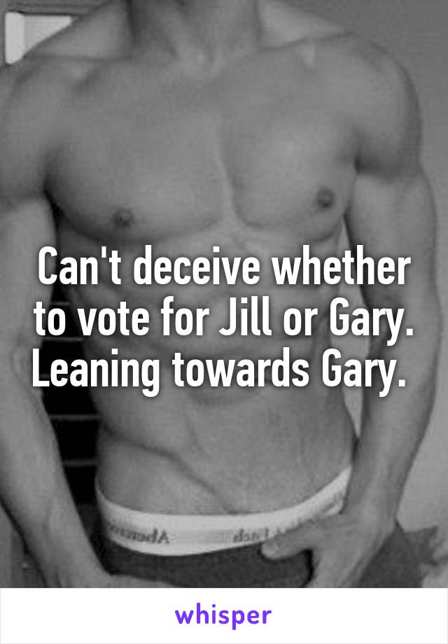 Can't deceive whether to vote for Jill or Gary. Leaning towards Gary. 