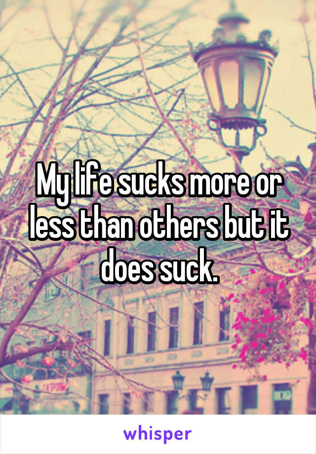 My life sucks more or less than others but it does suck.