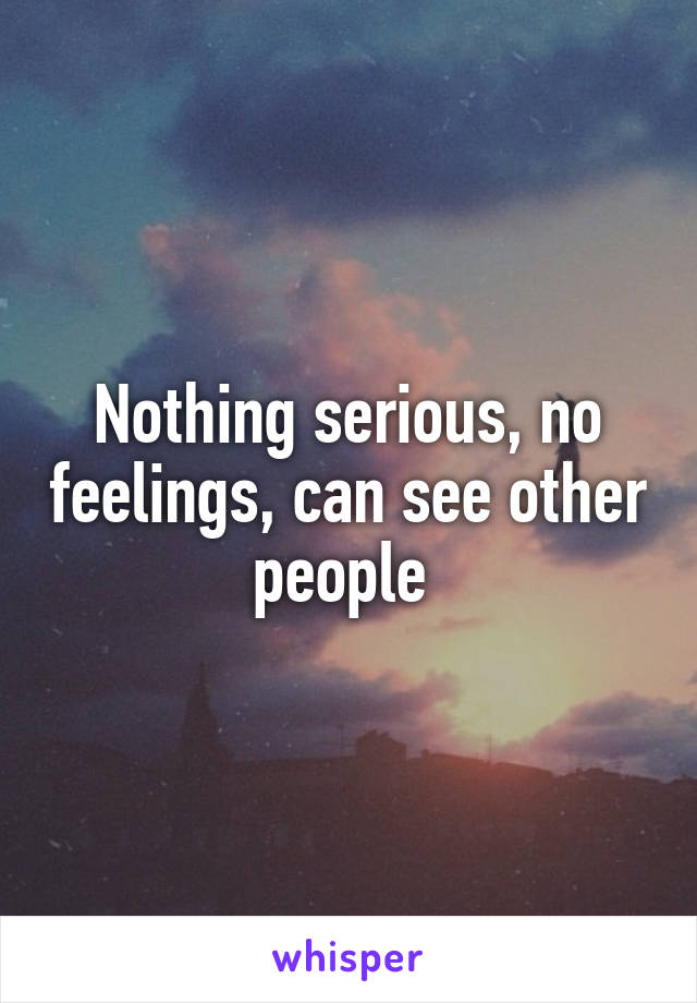 Nothing serious, no feelings, can see other people 