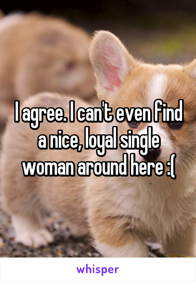 I agree. I can't even find a nice, loyal single woman around here :(