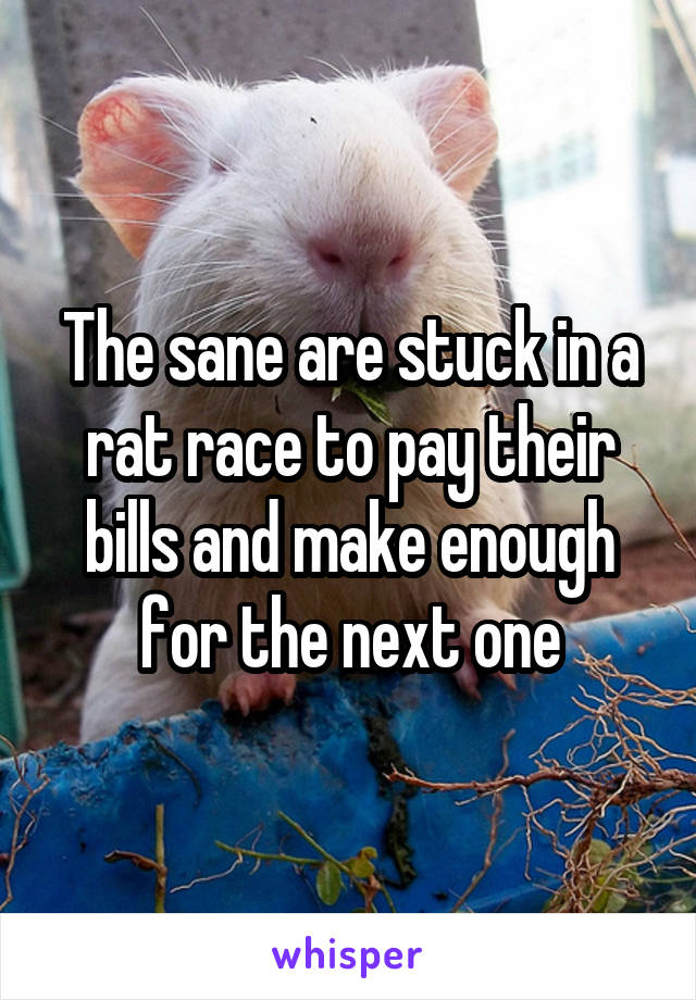 The sane are stuck in a rat race to pay their bills and make enough for the next one