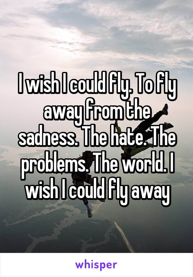 I wish I could fly. To fly away from the sadness. The hate. The problems. The world. I wish I could fly away