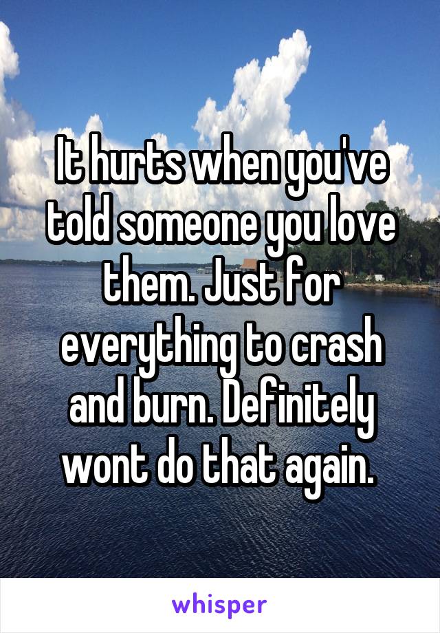 It hurts when you've told someone you love them. Just for everything to crash and burn. Definitely wont do that again. 