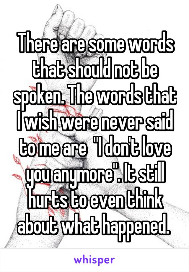 There are some words that should not be spoken. The words that I wish were never said to me are  "I don't love you anymore". It still hurts to even think about what happened. 