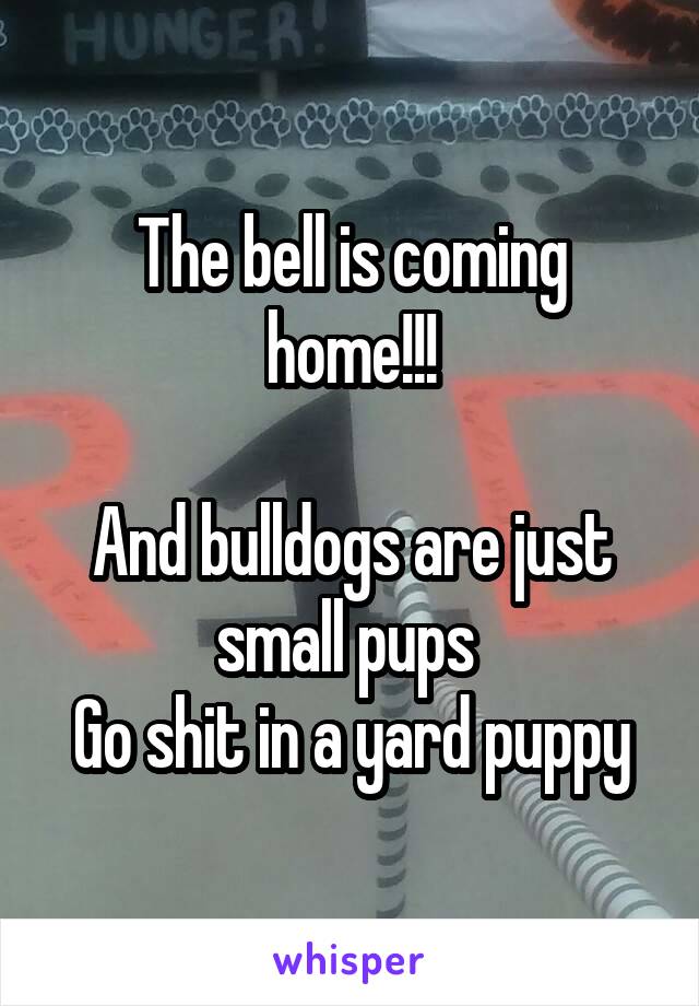 The bell is coming home!!!

And bulldogs are just small pups 
Go shit in a yard puppy