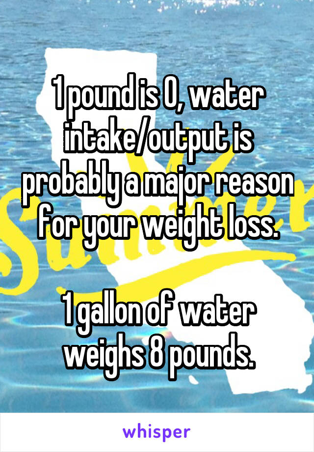 1 pound is 0, water intake/output is probably a major reason for your weight loss.

1 gallon of water weighs 8 pounds.