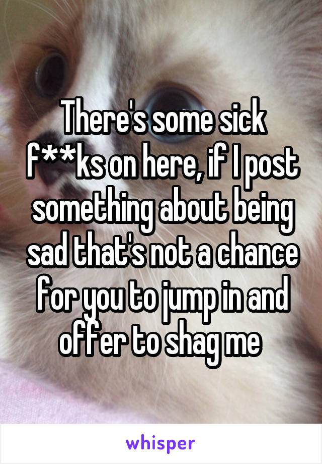 There's some sick f**ks on here, if I post something about being sad that's not a chance for you to jump in and offer to shag me 