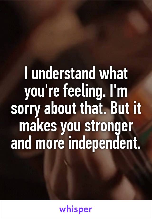I understand what you're feeling. I'm sorry about that. But it makes you stronger and more independent.