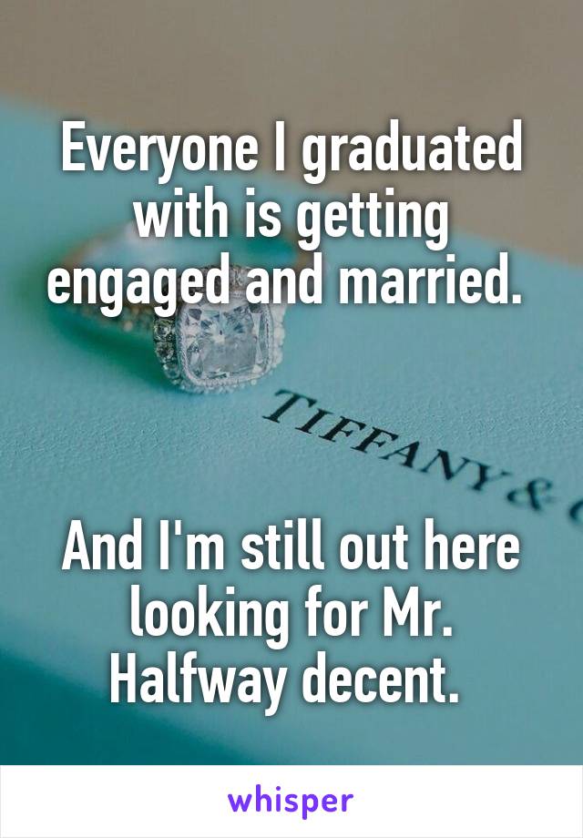 Everyone I graduated with is getting engaged and married. 



And I'm still out here looking for Mr. Halfway decent. 
