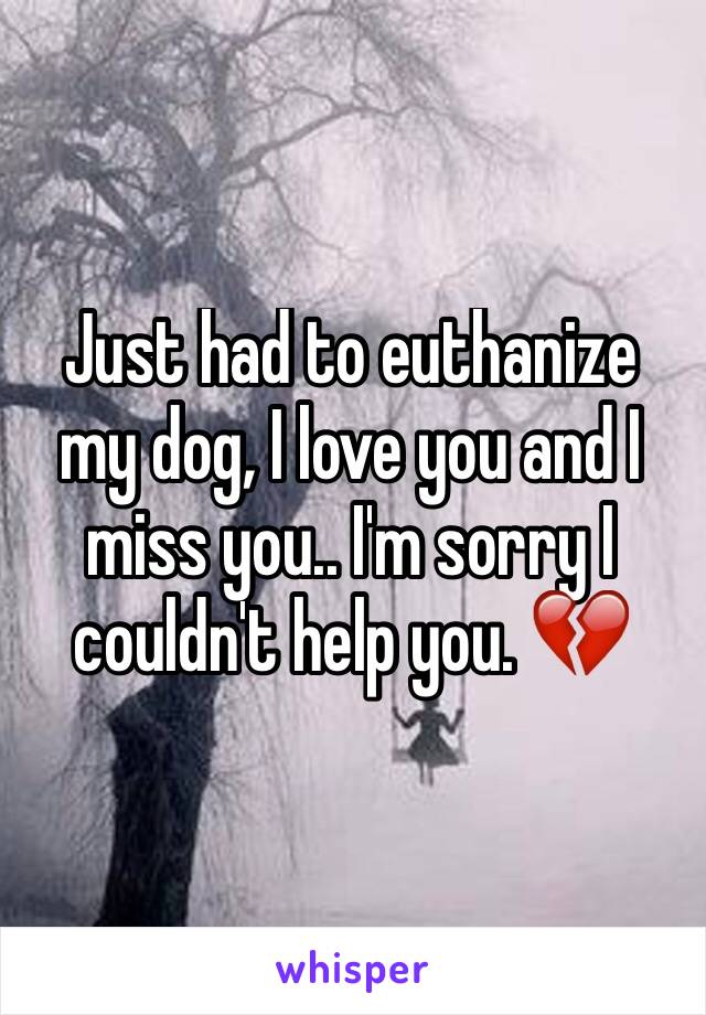 Just had to euthanize my dog, I love you and I miss you.. I'm sorry I couldn't help you. 💔