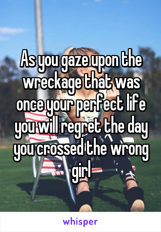 As you gaze upon the wreckage that was once your perfect life you will regret the day you crossed the wrong girl