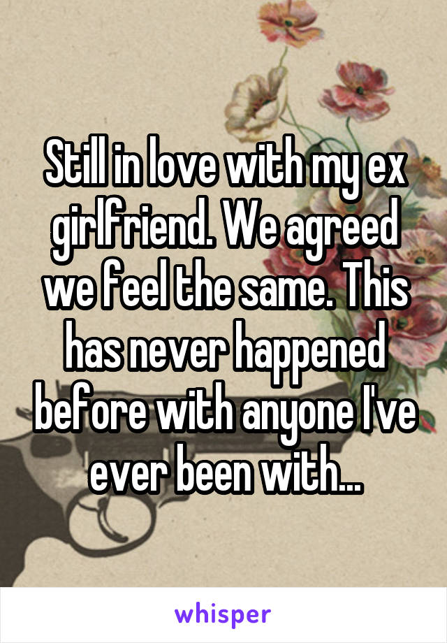 Still in love with my ex girlfriend. We agreed we feel the same. This has never happened before with anyone I've ever been with...