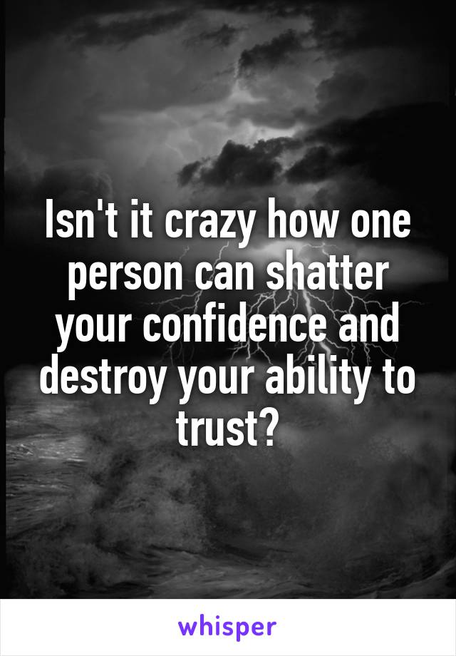 Isn't it crazy how one person can shatter your confidence and destroy your ability to trust?