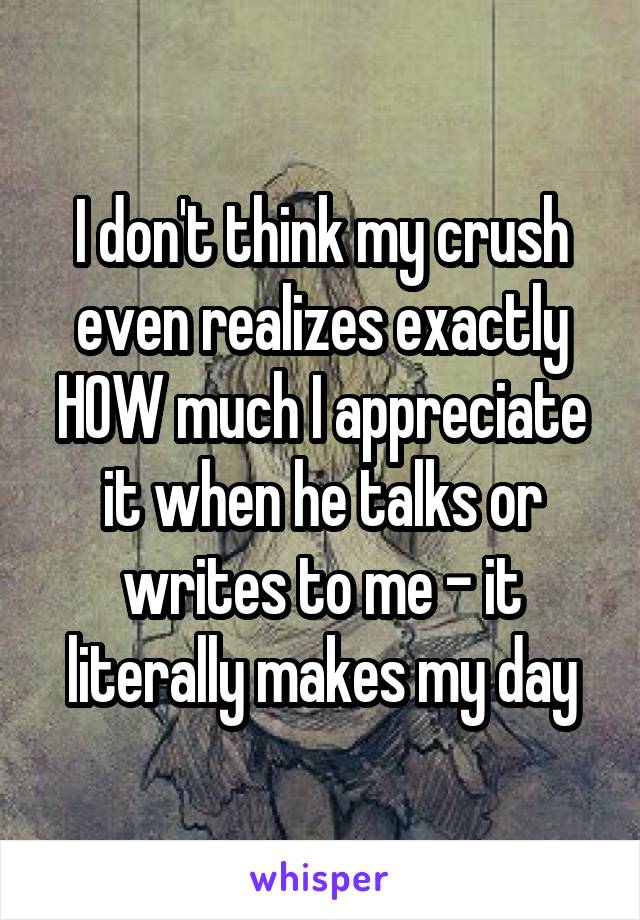 I don't think my crush even realizes exactly HOW much I appreciate it when he talks or writes to me - it literally makes my day