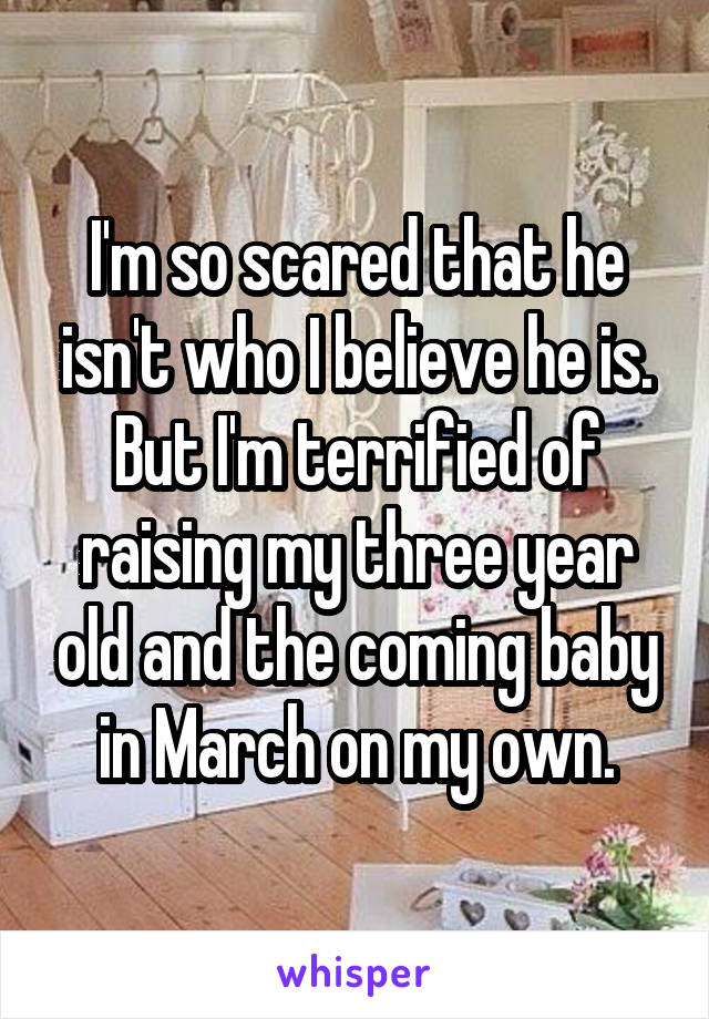 I'm so scared that he isn't who I believe he is.
But I'm terrified of raising my three year old and the coming baby in March on my own.