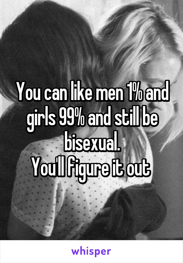 You can like men 1% and girls 99% and still be bisexual.
You'll figure it out 