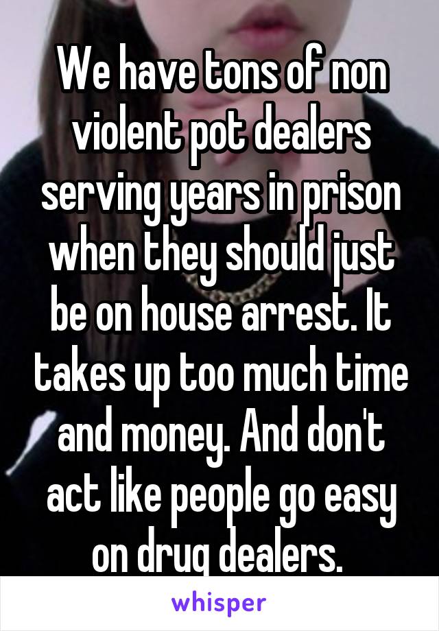 We have tons of non violent pot dealers serving years in prison when they should just be on house arrest. It takes up too much time and money. And don't act like people go easy on drug dealers. 