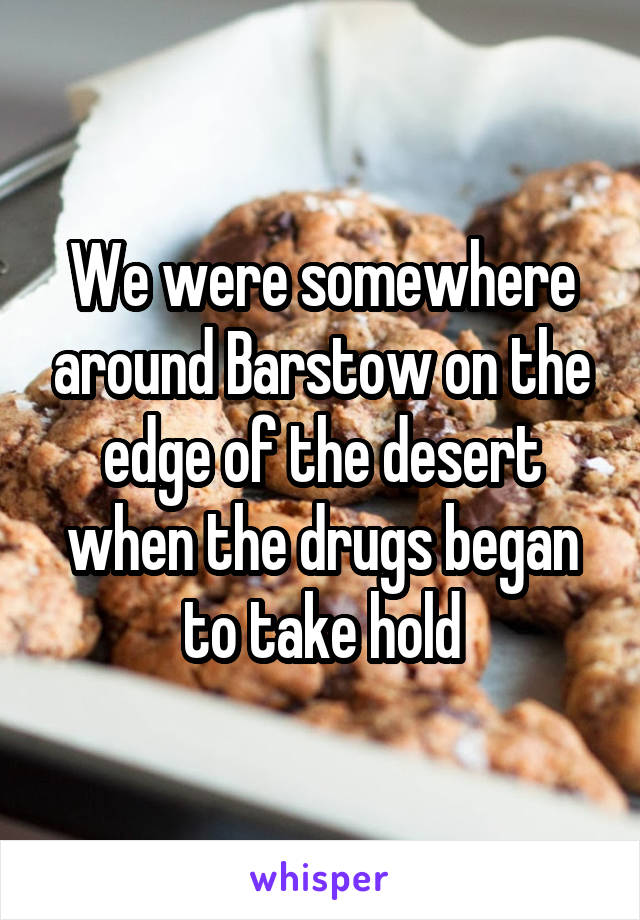 We were somewhere around Barstow on the edge of the desert when the drugs began to take hold
