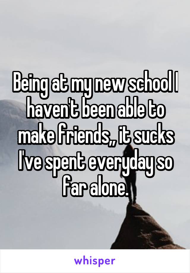 Being at my new school I haven't been able to make friends,, it sucks I've spent everyday so far alone.