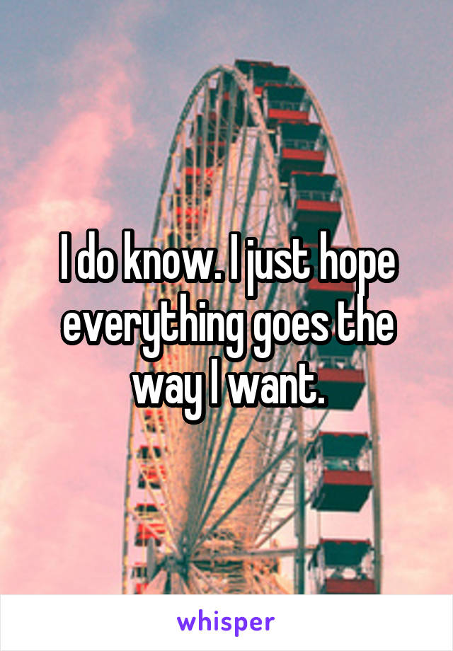 I do know. I just hope everything goes the way I want.