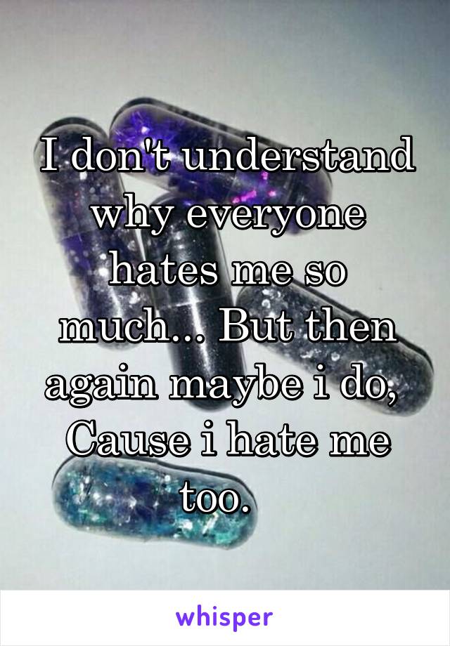 I don't understand why everyone hates me so much... But then again maybe i do,  Cause i hate me too.  