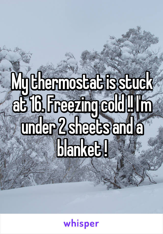 My thermostat is stuck at 16. Freezing cold !! I'm under 2 sheets and a blanket !