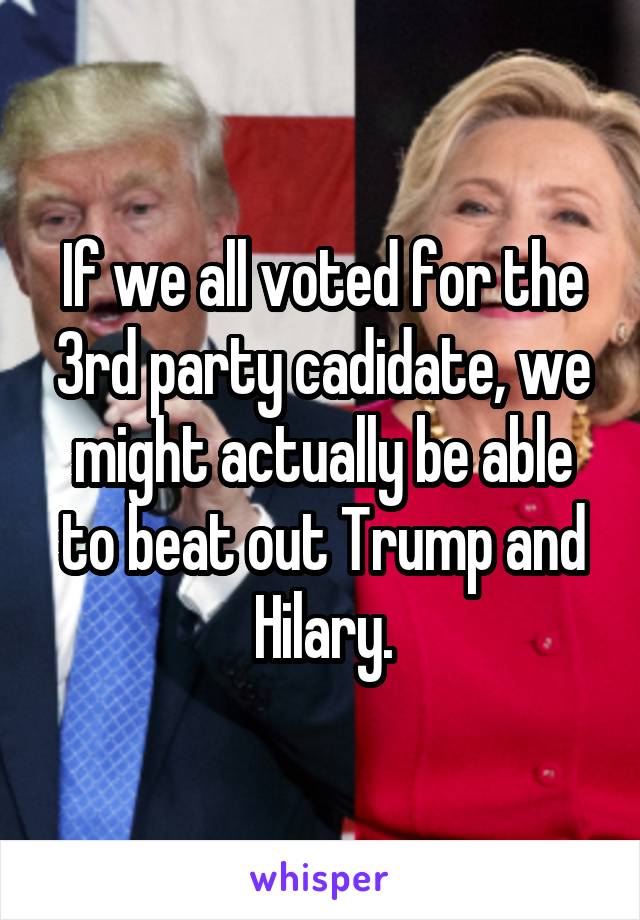 If we all voted for the 3rd party cadidate, we might actually be able to beat out Trump and Hilary.