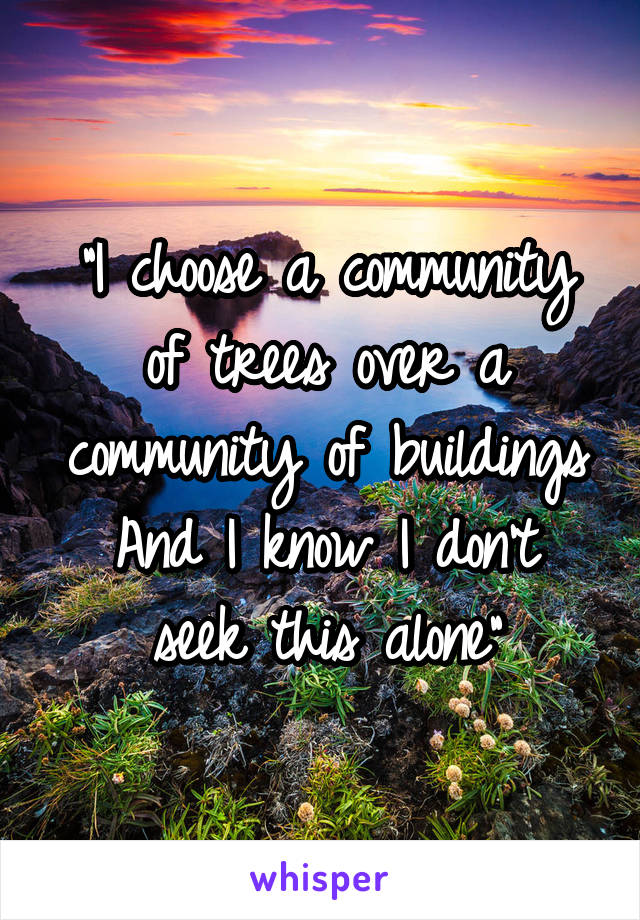 
"I choose a community of trees over a community of buildings
And I know I don't seek this alone"
