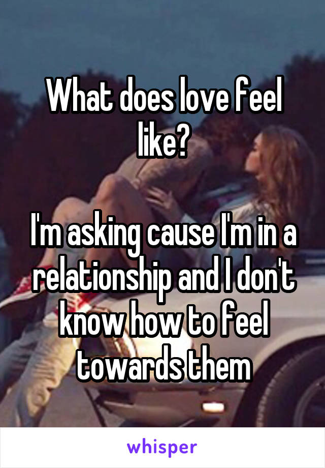 What does love feel like?

I'm asking cause I'm in a relationship and I don't know how to feel towards them