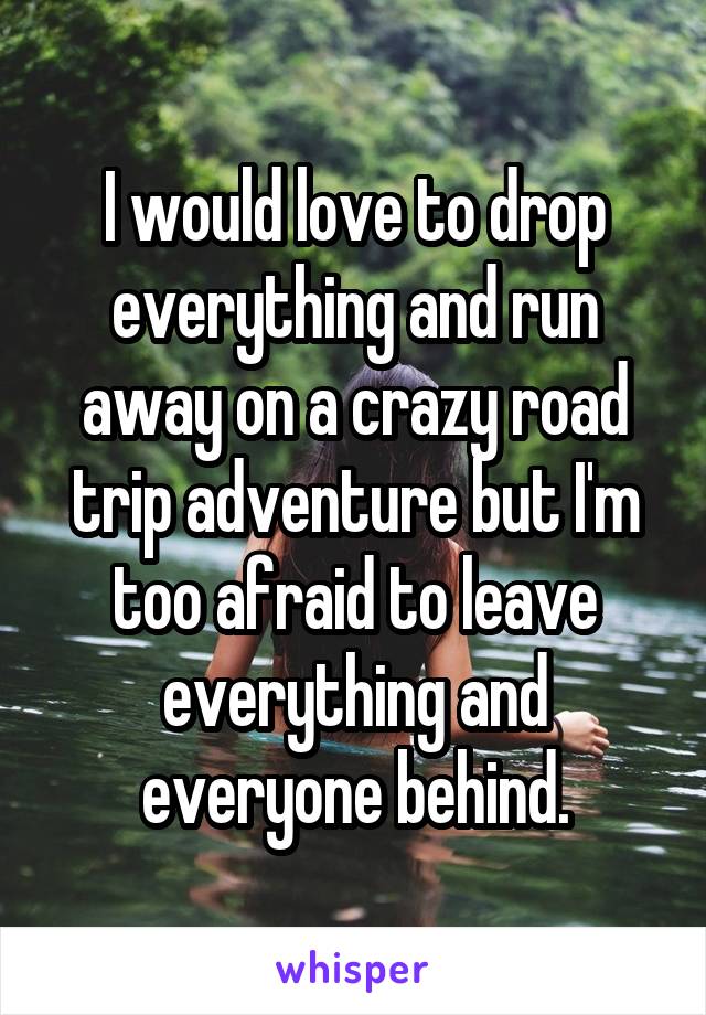 I would love to drop everything and run away on a crazy road trip adventure but I'm too afraid to leave everything and everyone behind.