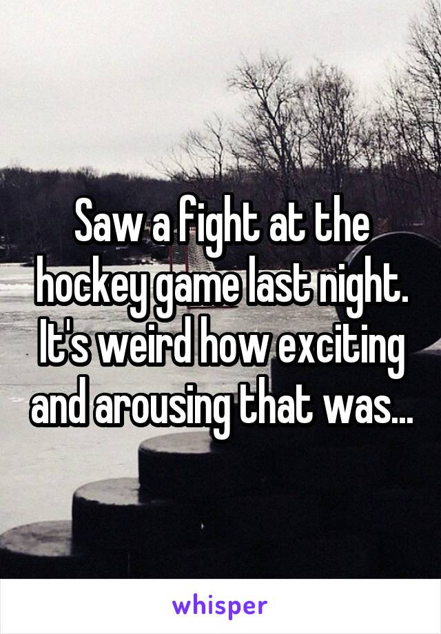 Saw a fight at the hockey game last night. It's weird how exciting and arousing that was...