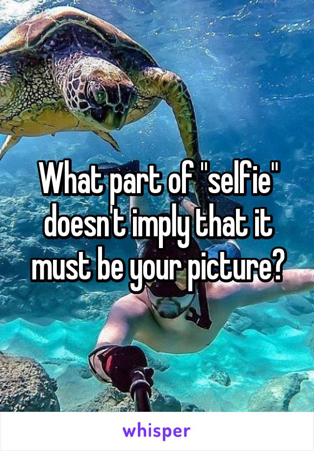 What part of "selfie" doesn't imply that it must be your picture?