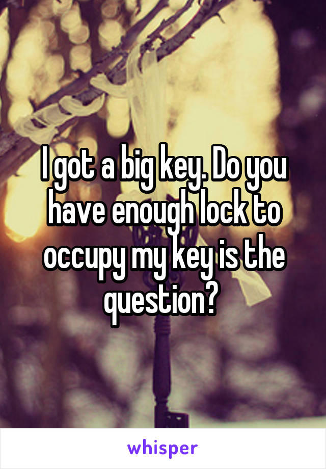 I got a big key. Do you have enough lock to occupy my key is the question? 