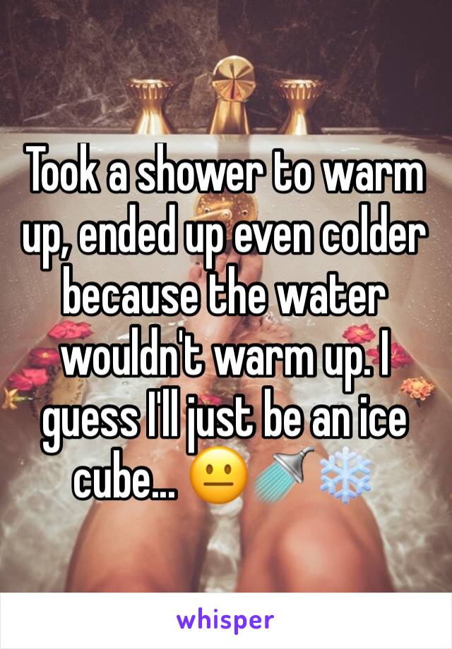 Took a shower to warm up, ended up even colder because the water wouldn't warm up. I guess I'll just be an ice cube... 😐🚿❄️