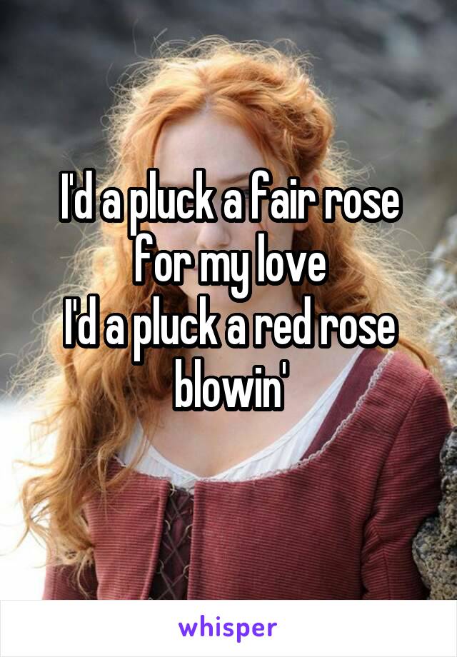 I'd a pluck a fair rose for my love
I'd a pluck a red rose blowin'
