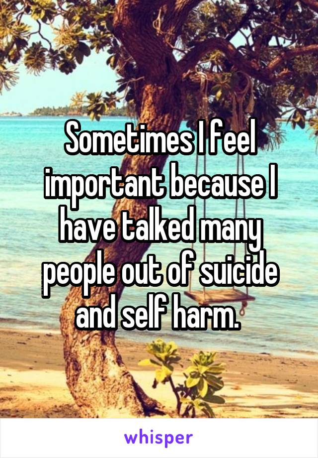 Sometimes I feel important because I have talked many people out of suicide and self harm. 
