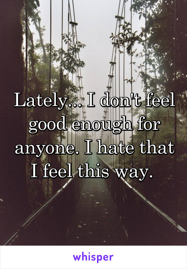 Lately... I don't feel good enough for anyone. I hate that I feel this way. 