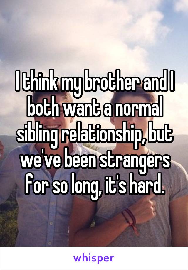 I think my brother and I both want a normal sibling relationship, but we've been strangers for so long, it's hard.