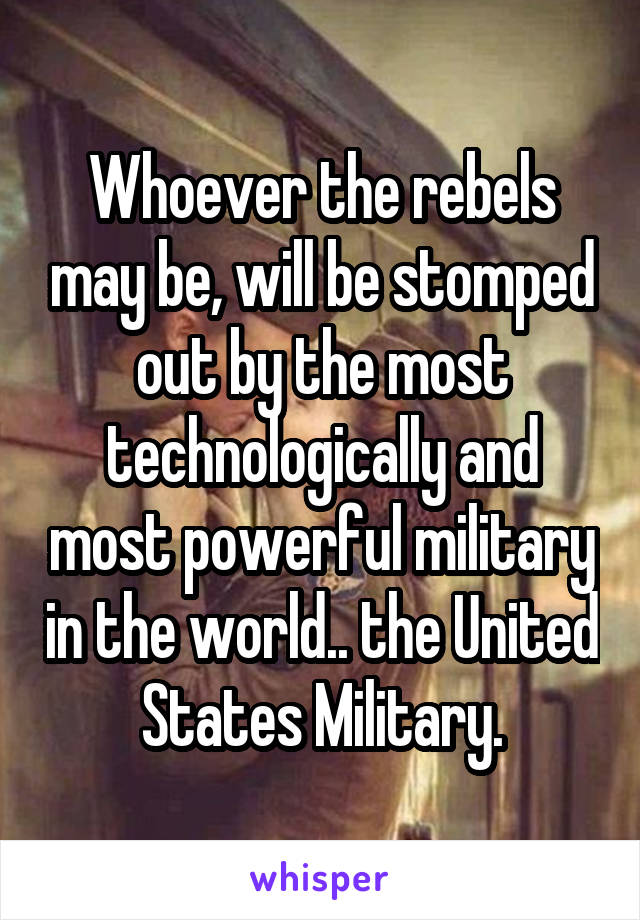 Whoever the rebels may be, will be stomped out by the most technologically and most powerful military in the world.. the United States Military.