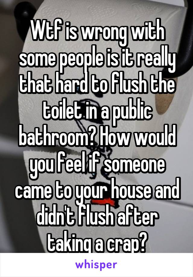 Wtf is wrong with some people is it really that hard to flush the toilet in a public bathroom? How would you feel if someone came to your house and didn't flush after taking a crap?