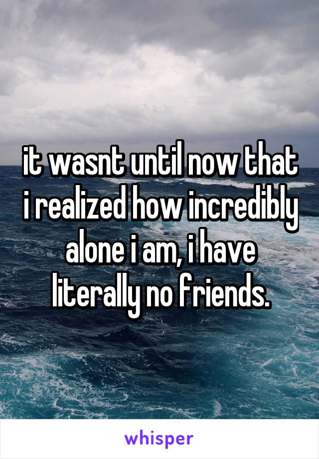 it wasnt until now that i realized how incredibly alone i am, i have literally no friends.