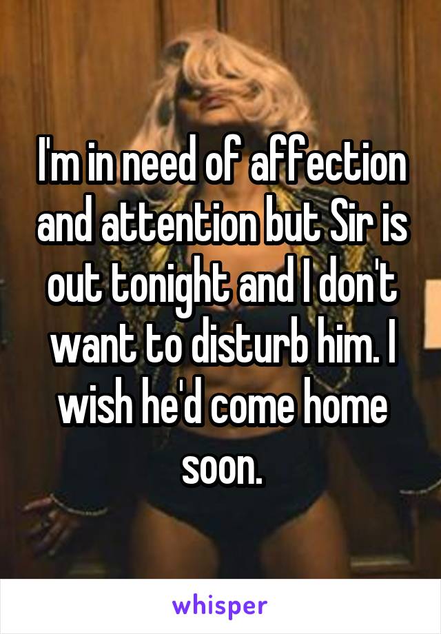 I'm in need of affection and attention but Sir is out tonight and I don't want to disturb him. I wish he'd come home soon.