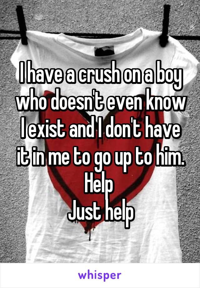 I have a crush on a boy who doesn't even know I exist and I don't have it in me to go up to him.
Help 
Just help