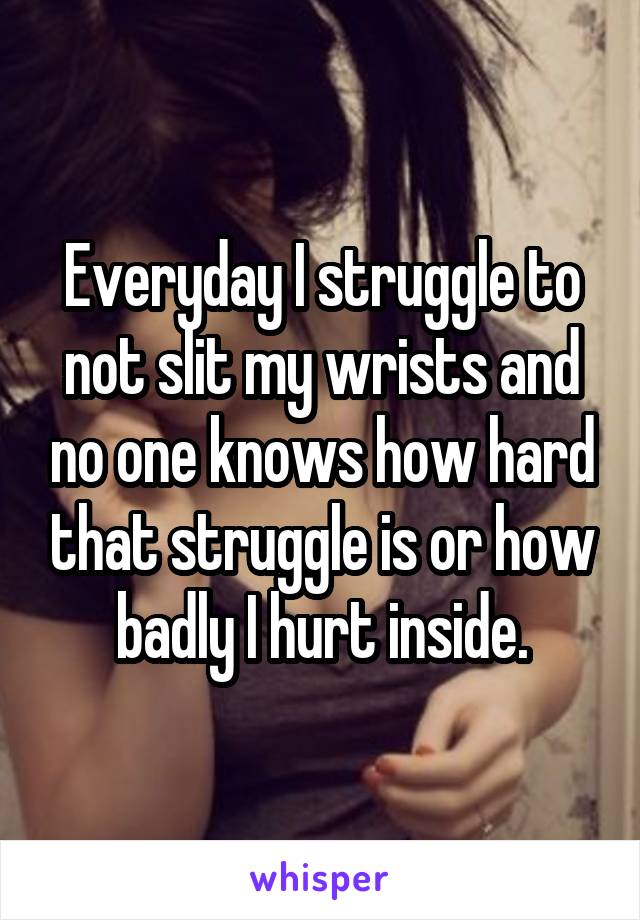 Everyday I struggle to not slit my wrists and no one knows how hard that struggle is or how badly I hurt inside.