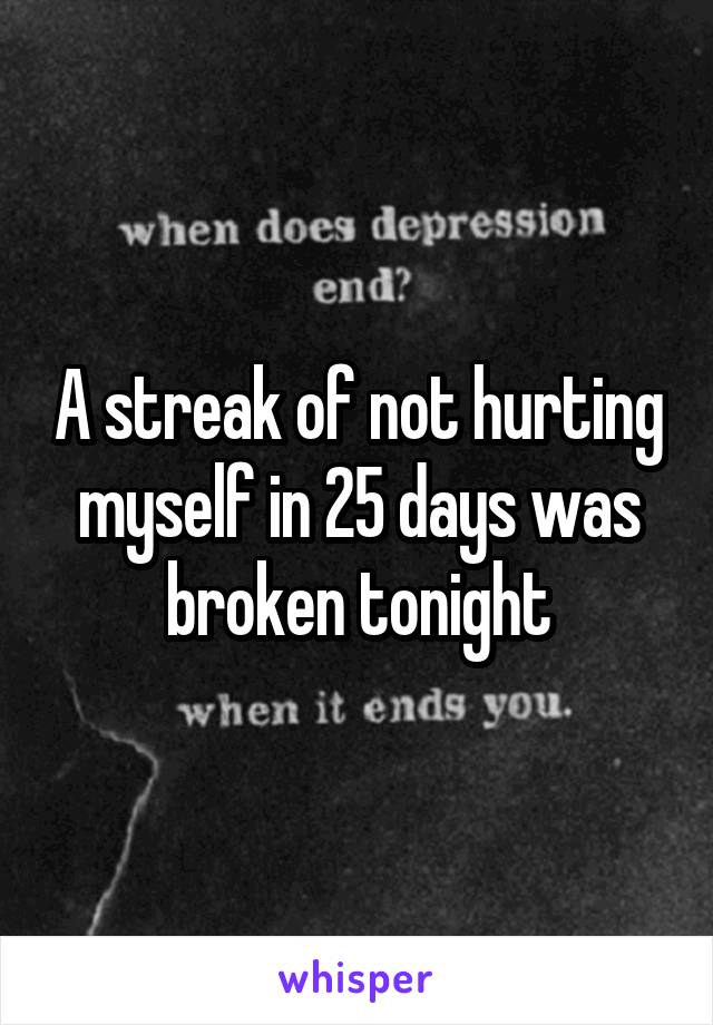 A streak of not hurting myself in 25 days was broken tonight