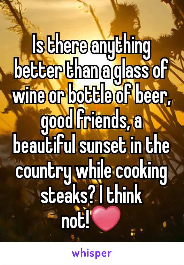 Is there anything better than a glass of wine or bottle of beer, good friends, a beautiful sunset in the country while cooking steaks? I think not!❤