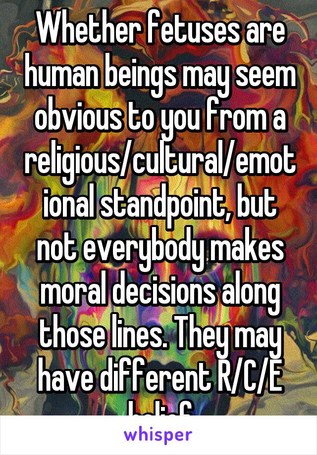 Whether fetuses are human beings may seem obvious to you from a religious/cultural/emotional standpoint, but not everybody makes moral decisions along those lines. They may have different R/C/E belief